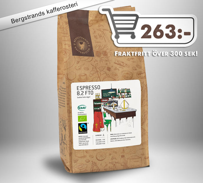 Bergstrands Espresso FAIR TRADE ORGANIC 8.2,  Espresso med stort hjärta och ljuva smaker 1000g